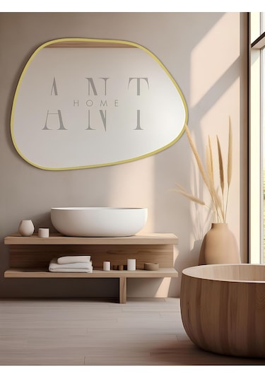 Asimetrik Ayna 75x55 Cm Konsol Aynası, Dresuar Aynası, Duvar Aynası, 1.kalite Şişecam Ayna 75 X 55 Gold