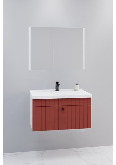 Alice 80 Cm Banyo Dolabı Bgn Aynalı Kiremit - Boy Dolap Hariç Kiremit