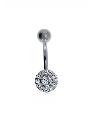 Kadın Taşlarla Çevrili Tek Taş Model Çelik Piercing Gümüş