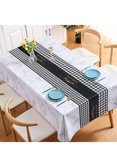 Beyaz&siyah İskandinav Tarzı Pvc Masa Örtüsü, Su Geçirmez, Yağa Dayanıklı Ve Yıkanabilir Dikd Masa Örtüsü, Ev Masa Örtüsü 57044526