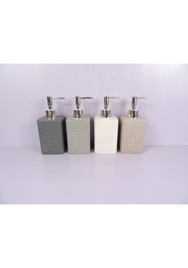 Seramik Sıvı Sabunluk Bej Modern 7x7x17cm 300ml Banyo Seti