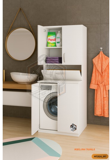 Tamamı Mdf 5 Kapaklı Çamaşır Makinesi Dolabı Banyo Dolabı