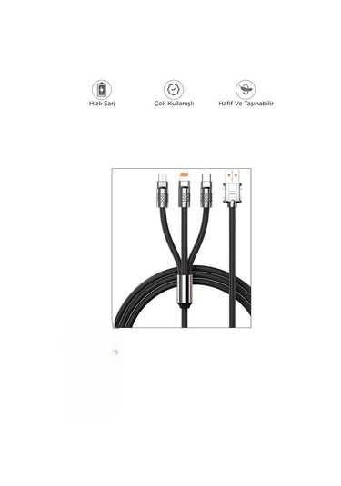 Torima U160 Siyah 3 In 1 USB To Type-C Lightning Micro Uçlu Şarj Data Kablosu