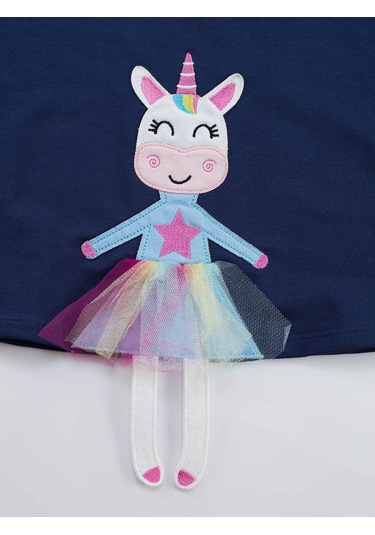 Denokids Lilycorn Lacivert Kız Çocuk Elbise Renkli Lacivert