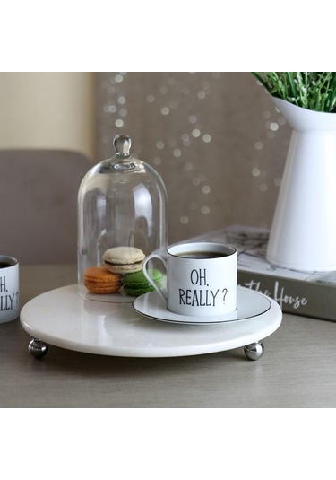 Akayev Mermer Beyaz 28 CM Gümüş Boncuk Ayak Yuvarlak Sunumluk