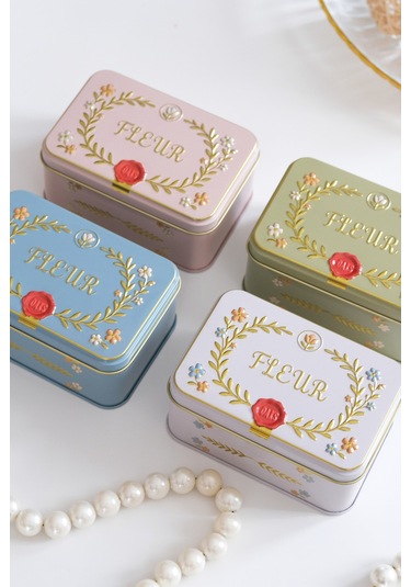 4'lü Set - Fleur Kabartmalı Vintage Metal Saklama Kutusu