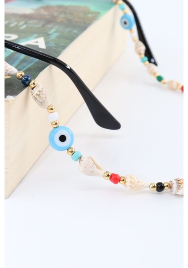 Tasarım Nazar Boncuklu Deniz Kabuklu Gözlük Zinciri. Gözlük İpi. Gözlük İpi Askısı. Gözlük Zinciri. Çok Renkli