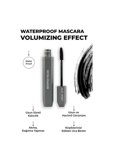 Alix Avien Suya Dayanaklı Yoğun Pigmentasyonlu Hacim Veren Doğal Kıvrımlı Siyah Maskara Waterproof Mascara