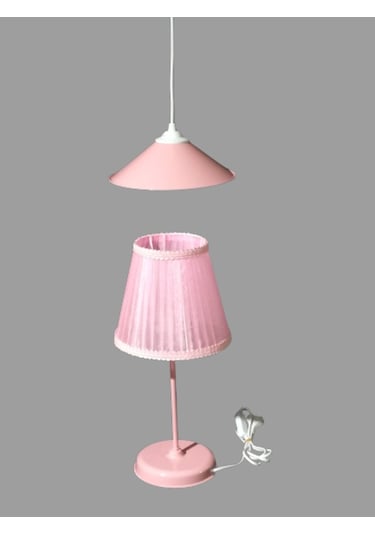 Pembe Kız Çocuk Odası Avize Abajur Takımı