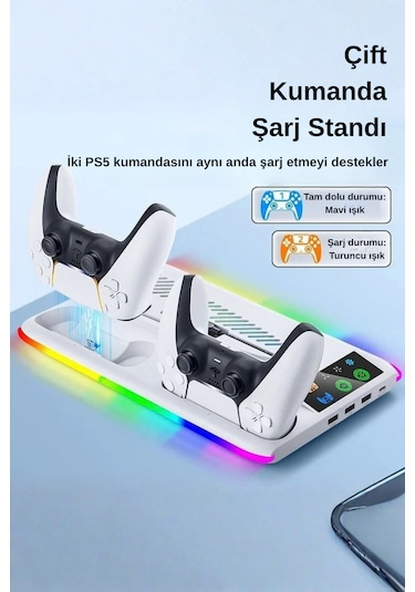 Dossimo Ps5 Soğutucu Stand + Joystick Şarj İstasyonu Soğutucu Ve Şarj Standı