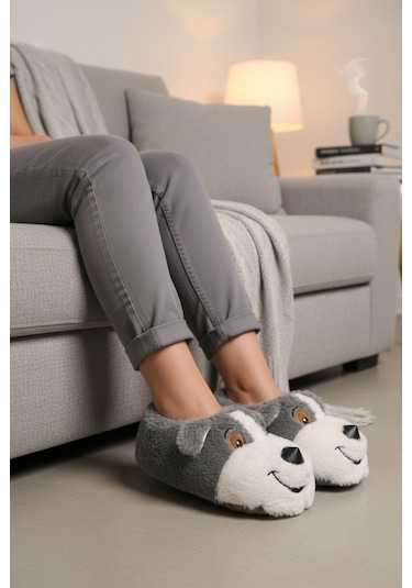Gri Köpek Desenli Unisex Panduf 26k001 Gri