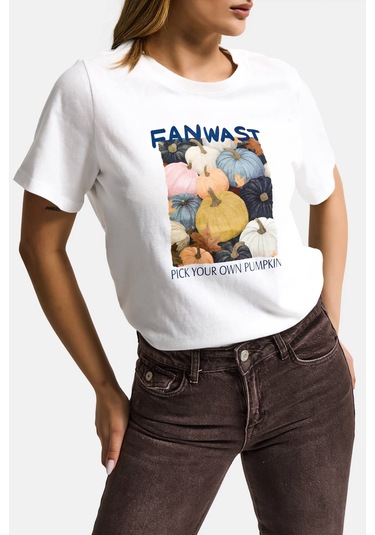 Itsbasic Kadın Beyaz W5 Özel Baskılı Tasarım Oversize T-shirt