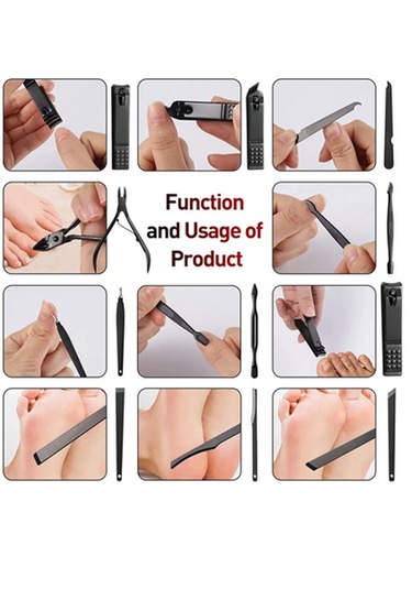 Gaman Profesyonel Paslanmaz Çelik Kutulu Manikür Pedikür Seti Siyah 18'li