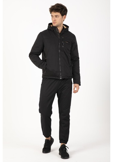 Maraton Sportswear Regular Erkek Kapşonlu Uzun Kol Basic Siyah Ceket 21365 Siyah