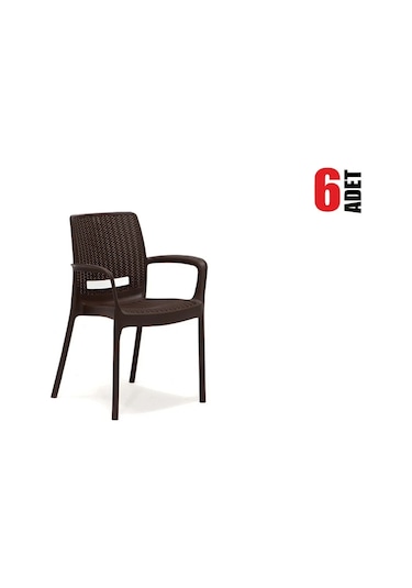 6 Adet Rattan Kollu Kahve Sandalye Balkon Bahçe Teras Kahve