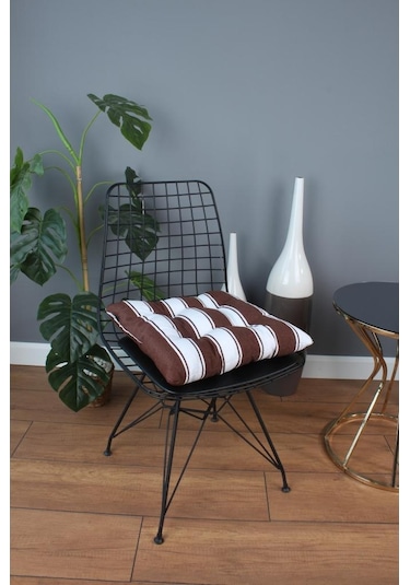 Altınpamuk Altınpamuk Beta Pofidik Kahve Beyaz Sandalye Minderi Bağcıklı 40X