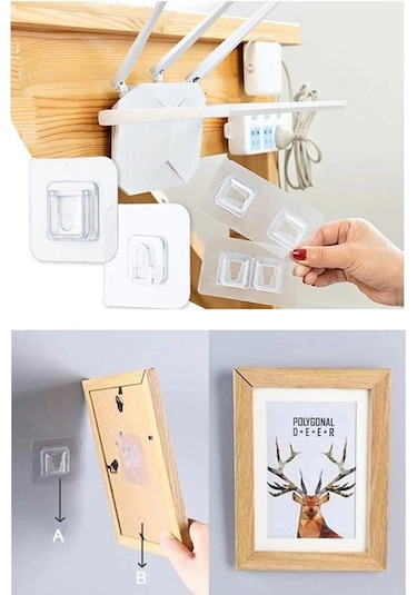 Çift Taraflı Yapışkanlı Geçmeli Klips Eşya Sabitleme Askısı