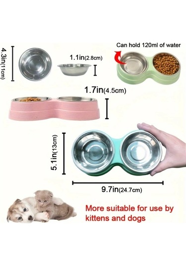 Elmpaly B Paslanmaz Çelik Kedi Köpek Kabı Kaymaz Taban Yemek Su Kabı Kolay Temizlik