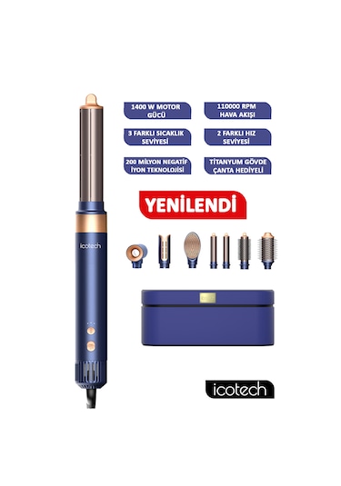 Icotech Hs60 Lacivert 7 In 1 Multi Styler Saç Şekillendirici Saç Maşası Hava Üflemeli Saç Şekillendirici
