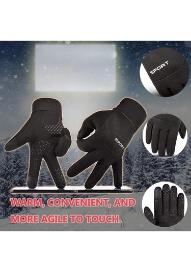 Elmpaly Kışlık Sıcak Tutan Buz Hokeyi Ve Açık Hava Spor Eldiveni Rüzgar Koruma Dokunmatik Uyumlu Siyah Xl Siyah