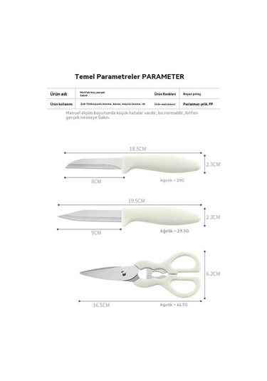 Modern Şık 420 Paslanmaz Çelik 6'lı Mutfak Seti Beyaz Beyaz