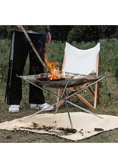 Pazly Geeroyoo Paslanmaz Çelik Kamp Mangalı - Katlanabilir, Odun Ve Isıtıcı Izgaralı, Büyük Boy, Taşınabilir Kamp Ateş Tabanı