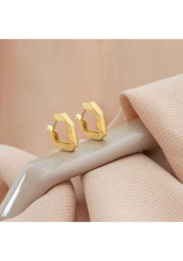 Dkmn Gümüş Modern V Şekilli Gümüş Halka Küpe