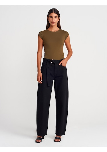 Dilvin 31779 Bisiklet Yaka Basic T-shirt-haki Haki