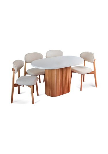 Luna Oval Natural Ahşap Bohem Masa 80x150 Naturel - Beyaz