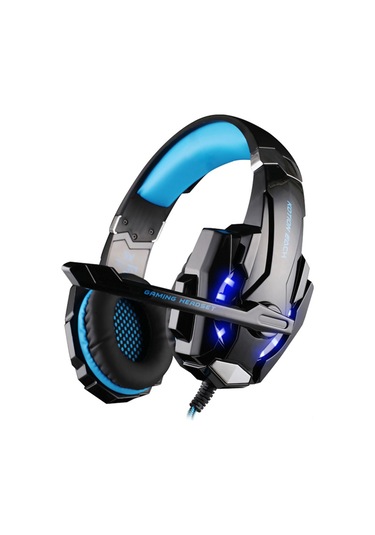 Vkemall G9000 Oyun Kulaklığı 40mm Diriverli Mikrofonlu 3.5mm + Usb Led Işıklı Siyah-mavi