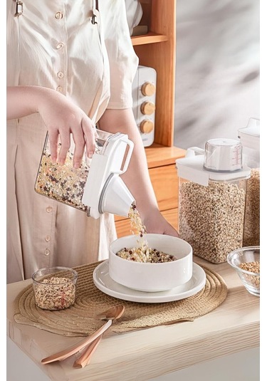 Novahub 3 Lü Sızdırmaz Depolama Kaba, 1100 Ml, Erzak Bakliyat Saklama Kapı Şeffaf