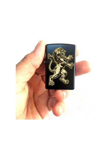 Arslan Aslan Benzinli Lazer Silinmez Resimli Çakmak Dolu Zippo Tarzı Metal Hediyelik İsim Yazılır Siyah