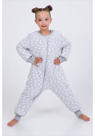 Kız Erkek Çocuk Kalın Elyaf Dolgulu Premium Kalite 2.5 Tog Desenli Uyku Tulumu Koyu Gri