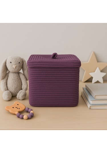 Quadra Dikdörtgen Dört Köşeli Hasır Jüt Sepet 30cm X 30cm Mürdüm