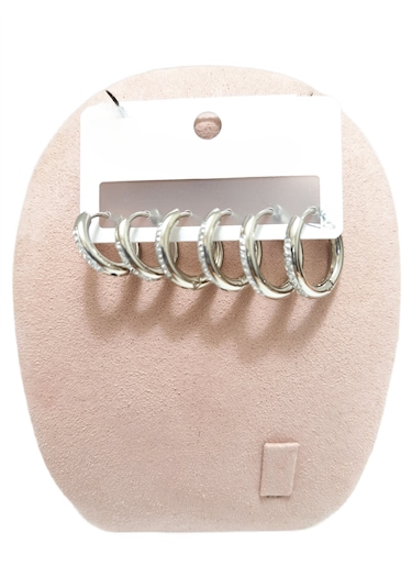 Çelik Küpe 3'lü Zirkon Taşlı Halka Model 1-2 Mm Kaliteli Çelik Gümüş Silver Gümüş