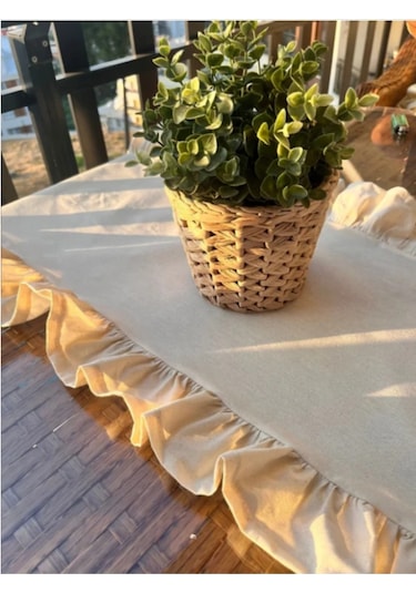 Fırfırlı Keten Runner 40x110 Cm Bej