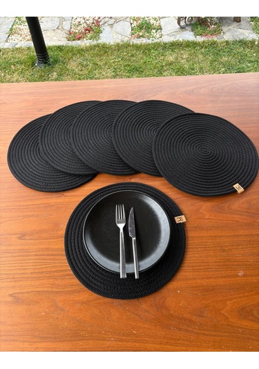 6 Lı Yuvarlak Supla Takımı Kolay Temizlenebilir, Modern Sofralar İçin Siyah