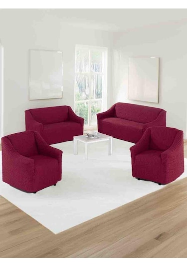 4 Parça Pamuklu Koltuk Örtüsü Takımı Bordo