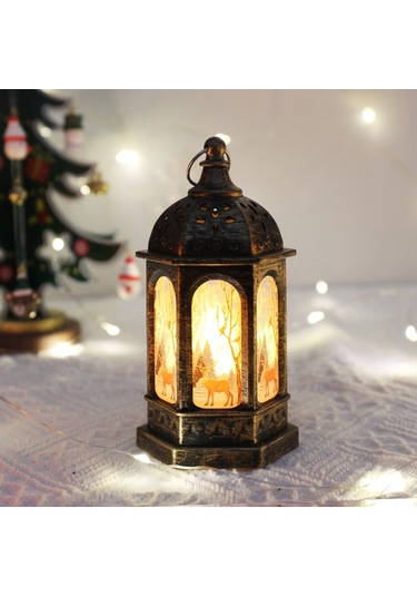 Soulader Taşınabilir Şarjlı Ahşap Görünümlü Antik Fener Gece Lambası Dekoratif Aydınlatma Kahverengi