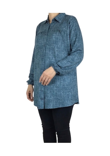 Mevsimlik Kolları Lastikli Boydan Düğmeli Gömlek Yeşil