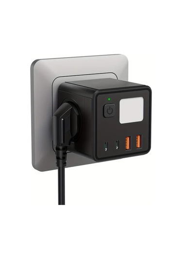 Motion003 8'li 1 Eu Güç Çubuğu Siyah 3 Usb 2 Tip-c Girişi Gece Işığı Kompakt Tasarım