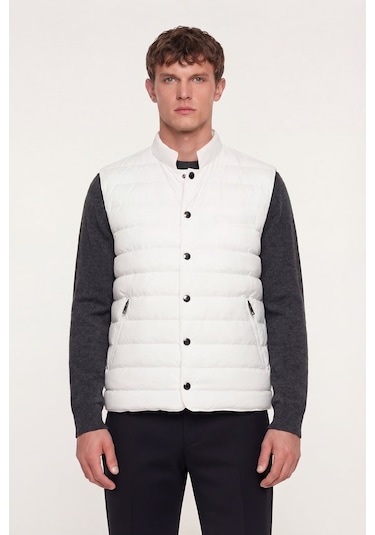 Giotelli Erkek Beyaz Dar Kesim Slim Fit Dokuma 6 Drop Bomber Yelek