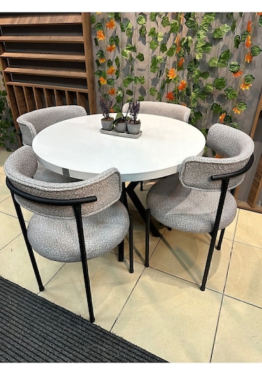 Royal Elisa Yuvarlak 4 Kişilik Mutfak Masasi Takimi Soft12 Gri