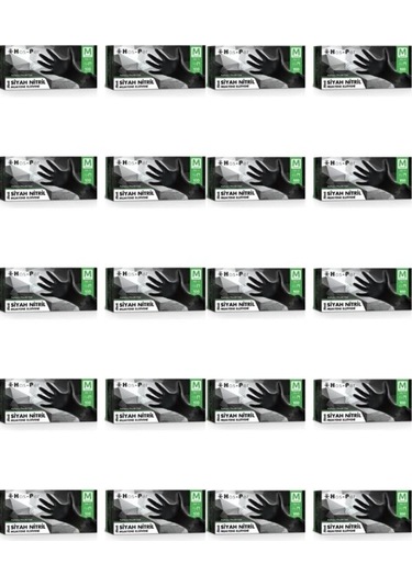 Siyah Nitril Eldiven 100'lü Paket 20 Adet M Beden Siyah Eldiven 1 Koli