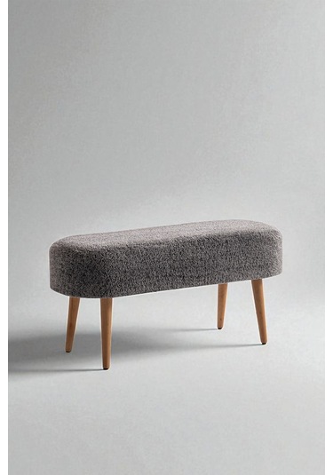 Retro Ahşap Ayaklı Geniş Oturum Alanlı Oval Puf Krem Çok Renkli