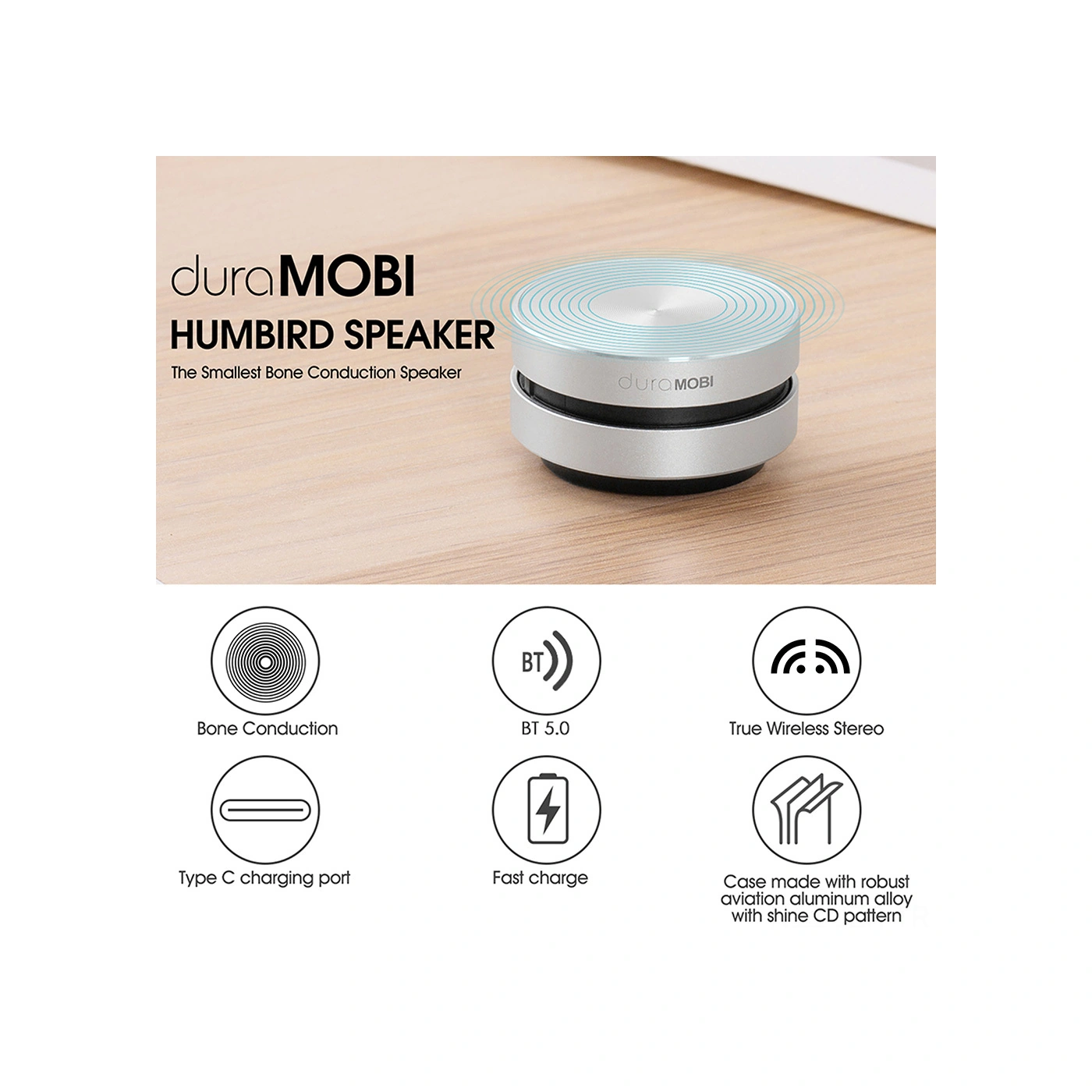 Geeroyoo Alüminyum Kasa Kemiğiiletimli Tws Bluetooth Hoparlör - Bt5.0, 400mah Pil, 3w Güç, Taşınabilir - Gümüş 1 Adet