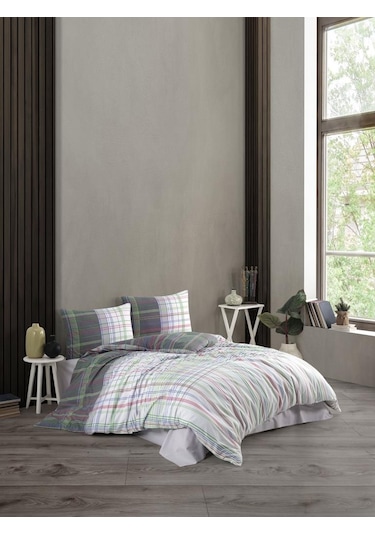 Kristal Nevresim Takımı Ekose Gri Çift Kişilik