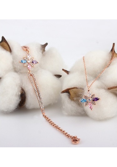 Mix Taşlı Gümüş Umut Çiçeği Kolye Bileklik Kombin