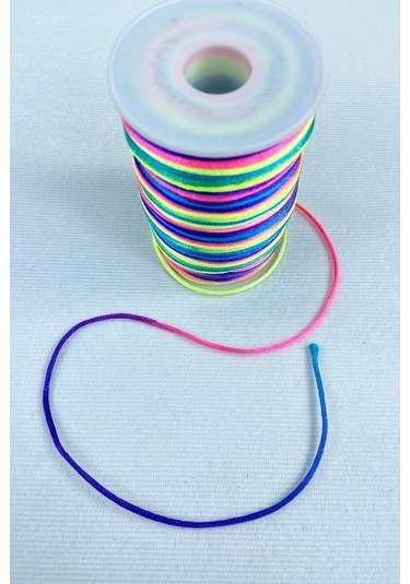 FdayAksesuar 5 Metre Ip Floş Saten Ip Kurdele Ipi Kolye Bileklik Ipi Gökkuşağı Tonları Rengarek 5 Metre Ip FRDY14320