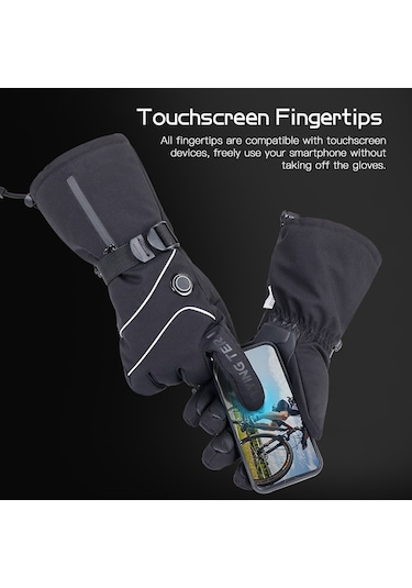 Vkemall Isıtmalı Eldivenler Pil İle Çalışan Dokunmatik Ekran Su Geçirmez Isıtma Eldivenleri Kış Sıcak Kayak Eldivenleri Tırmanma Yürüyüş Bisiklet Motosiklet Kayak Snowboard Siyah